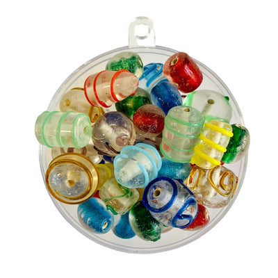 Assorted glass beads in a clear striped mix.