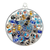 An assorted mix of frosted, round glass beads with inner stripes are approximately 10mm in size.
Each pack contains a random mix of colours. Made in India.
