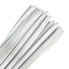 A bundle of white chenille stems or craft pipe cleaners arranged diagonally on a plain white background.