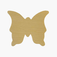 A plywood butterfly shape on a white background