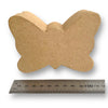 A natural Kraft coloured paper mache butterfly shaped box with a lift off lid on a white background with a ruler for size reference