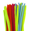 A bundle of assorted fluro coloured chenille stems or craft pipe cleaners arranged on a plain white background.