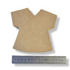 A light brown, textured paper mache box shaped like a short-sleeve V-neck t-shirt, shown with a metal ruler underneath to indicate scale on a white background.