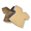 A natural Kraft coloured paper mache box shaped like a shirt with a lift off lid, shown on a clean white background.