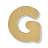 A single wooden letter G cutout, shown on a plain white background with a soft drop shadow.