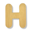 A wooden letter H cutout with a natural light wood grain finish, shown on a clean white background with a soft drop shadow.