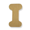 A single small wooden letter 'I' cutout or plaque with a natural light wood finish and visible grain, centered on a white background.
