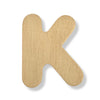 A wooden letter K cutout with a natural light wood grain finish, shown on a clean white background with a soft drop shadow.