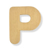 A single wooden letter 'P' cutout with a natural light wood finish, shown on a clean white background with a soft drop shadow.