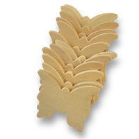 12 plywood butterfly shapes on a white background.