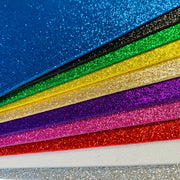 Craftworkz EVA glitter foam sheets are 30cm x 38cm and approximately 2mm thick. They come in a bright, multi coloured pack. They are easy to cut with scissors and the reverse side of each sheet is plain (not glittered) making them easy to glue.