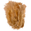 A collection light brown craft feathers, varying in size, intended for use in projects such as dreamcatchers or Easter crafts.
