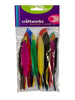 A packet of multi-colored goose feathers, ranging in size from approximately 8cm to 15cm in length in a retail pack labelled Craftworkz.