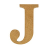 A natural MDF wooden letter J craft blank by Craftworkz on a white background