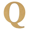 A natural MDF wooden letter Q craft blank by Craftworkz on a white background