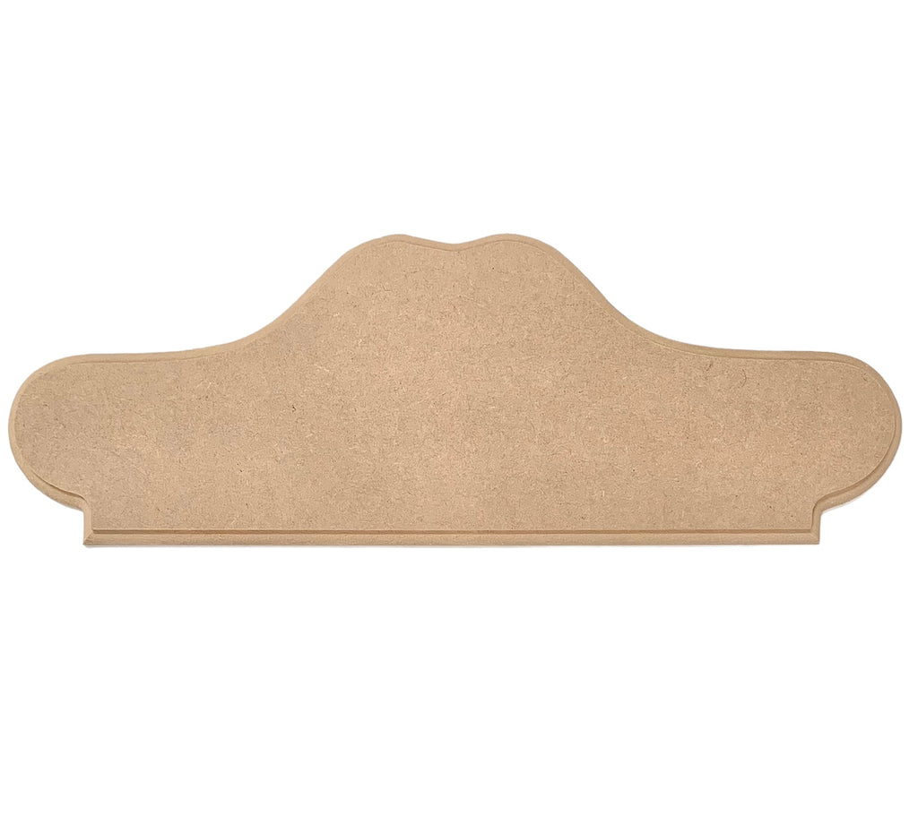 A raw MDF craftwood plaque blank with a routered edge, ready for decoration.