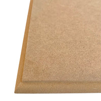 A plain rectangle-shaped MDF craftwood plaque with routered edges, ready to be decorated.