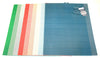 A collection of colored plastic mesh canvas sheets arranged side by side.