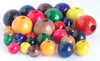 A collection of various colored round wooden beads