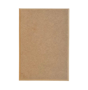 A plain rectangle-shaped MDF craftwood plaque with routered edges, ready to be decorated.