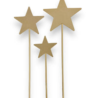 Craftworkz wooden wands in varying sizes with star shapes at the top, displayed against a white background.
